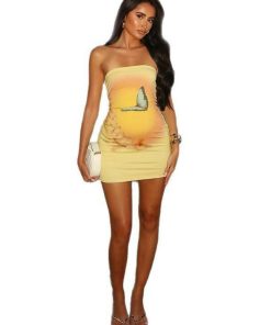 2025 Summer Women's Strapless Bodycon Dress with Butterfly Floral Print - Sexy Sleeveless Fashion for European and American Styles