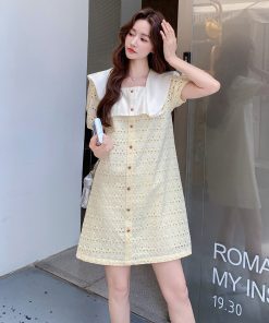 2025 Summer Women's Vintage Lace Patchwork Hollowed-Out Dress - Unique French Style for a Sweet Wind Look