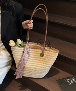 2025 Summer Woven Tote Bag for Women - Large Capacity Beach Basket Shoulder Bag, Trendy Vacation Style