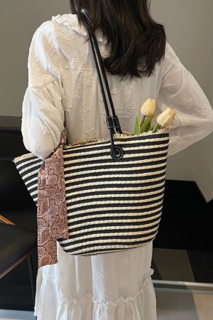 2025 Summer Woven Tote Bag for Women - Large Capacity Beach Basket Shoulder Bag, Trendy Vacation Style