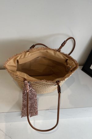 2025 Summer Woven Tote Bag for Women - Large Capacity Beach Basket Shoulder Bag, Trendy Vacation Style