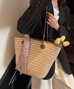 2025 Summer Woven Tote Bag for Women - Large Capacity Beach Basket Shoulder Bag, Trendy Vacation Style
