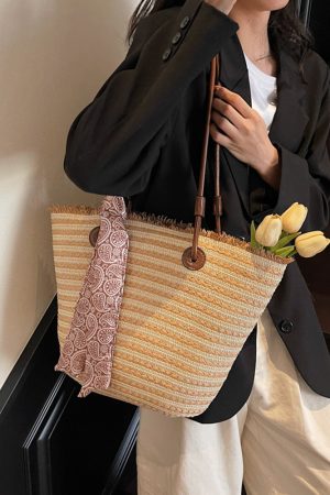 2025 Summer Woven Tote Bag for Women - Large Capacity Beach Basket Shoulder Bag, Trendy Vacation Style