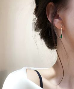 2025 Trendy 925 Sterling Silver Green Jade Water Drop Stud Earrings for Slimming Small Face - Chic INS Style