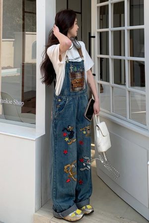 2025 Trendy Loose BF Style Wide-Leg Denim Overalls with Micro-Flare, Small Size, Casual Chic Fashion