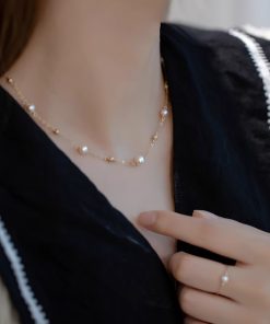 2025 Trendy Starry Sky Pearl Necklace for Women - Exquisite Light Luxury Collarbone Chain, High-End Fashion Jewelry