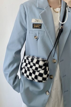 2025 Winter Checkered Fur Saddle Bag Crossbody - Versatile Small Phone Bag for Women