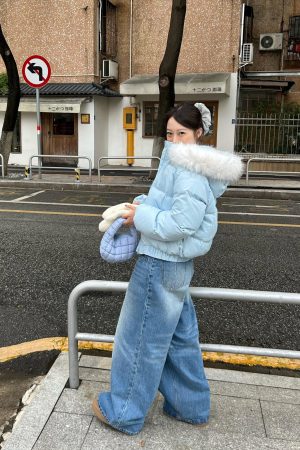 2025 Winter Hooded Fur Collar Down Jacket - Casual Loose Fit Warm Thick Coat for Versatile Style