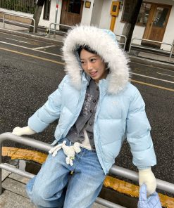 2025 Winter Hooded Fur Collar Down Jacket - Casual Loose Fit Warm Thick Coat for Versatile Style