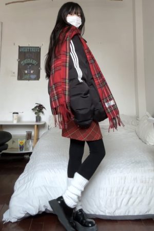 2025 Winter Women's A-Line Midi Skirt in Retro Red Checkered Woolen Plaid - Campus Style Vintage 90s Inspired