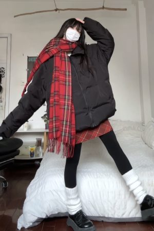 2025 Winter Women's A-Line Midi Skirt in Retro Red Checkered Woolen Plaid - Campus Style Vintage 90s Inspired
