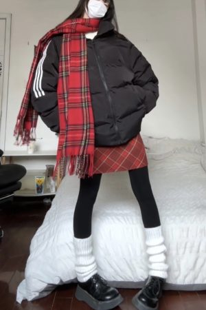 2025 Winter Women's A-Line Midi Skirt in Retro Red Checkered Woolen Plaid - Campus Style Vintage 90s Inspired
