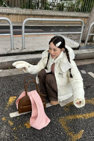 2025 Winter Women's Bone White Five-Grid Down Jacket with Detachable Hood - Thick Korean Style Coat