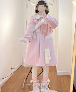2025 Winter Women's Wool Coat with Doll Collar, Toggle Closure, Large Lapel, Small Size, JK Uniform Style