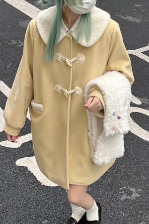 2025 Winter Women's Wool Coat with Doll Collar, Toggle Closure, Large Lapel, Small Size, JK Uniform Style