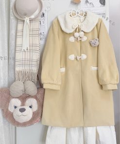 2025 Winter Women's Wool Coat with Doll Collar, Toggle Closure, Large Lapel, Small Size, JK Uniform Style