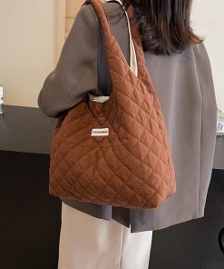 2025 Women's Diamond-Patterned Down Cotton Tote Bag - Casual Shoulder Bag for Spring and Summer, Large Capacity Commuting Essentials