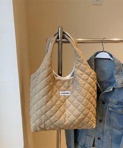 2025 Women's Diamond-Patterned Down Cotton Tote Bag - Casual Shoulder Bag for Spring and Summer, Large Capacity Commuting Essentials