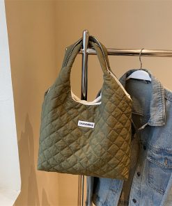 2025 Women's Diamond-Patterned Down Cotton Tote Bag - Casual Shoulder Bag for Spring and Summer, Large Capacity Commuting Essentials