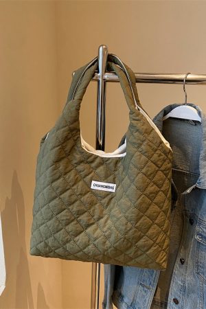 2025 Women's Diamond-Patterned Down Cotton Tote Bag - Casual Shoulder Bag for Spring and Summer, Large Capacity Commuting Essentials