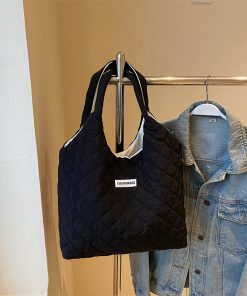 2025 Women's Diamond-Patterned Down Cotton Tote Bag - Casual Shoulder Bag for Spring and Summer, Large Capacity Commuting Essentials