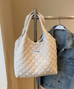 2025 Women's Diamond-Patterned Down Cotton Tote Bag - Casual Shoulder Bag for Spring and Summer, Large Capacity Commuting Essentials