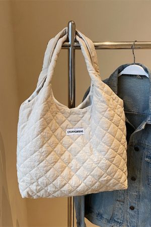 2025 Women's Diamond-Patterned Down Cotton Tote Bag - Casual Shoulder Bag for Spring and Summer, Large Capacity Commuting Essentials