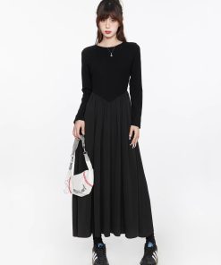 2025 Women's Elegant Black Long Sleeve Dress - French Style Slim-Fit Spring Dress with Waistline - Timeless Little Black Dress