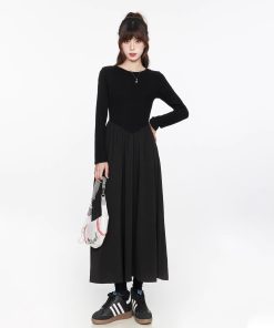2025 Women's Elegant Black Long Sleeve Dress - French Style Slim-Fit Spring Dress with Waistline - Timeless Little Black Dress
