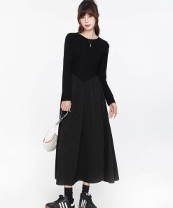 2025 Women's Elegant Black Long Sleeve Dress - French Style Slim-Fit Spring Dress with Waistline - Timeless Little Black Dress