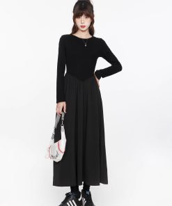 2025 Women's Elegant Black Long Sleeve Dress - French Style Slim-Fit Spring Dress with Waistline - Timeless Little Black Dress
