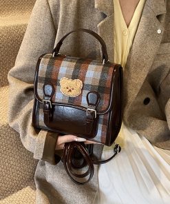 2025 Women's Fashion Plaid Woolen Handbag - Multifunctional Backpack & Shoulder Bag for Spring and Summer