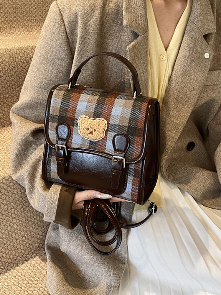 2025 Women's Fashion Plaid Woolen Handbag - Multifunctional Backpack & Shoulder Bag for Spring and Summer 2025 Women's Fashion Plaid Woolen Handbag - Multifunctional Backpack & Shoulder Bag for Spring and Summer