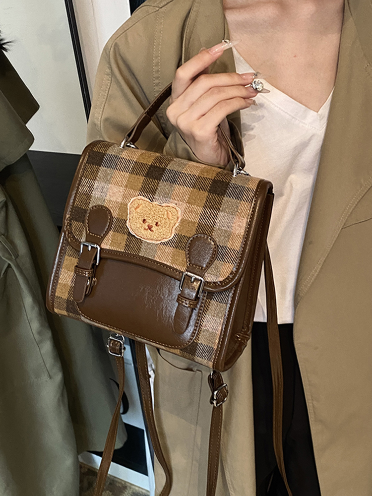 2025 Women's Fashion Plaid Woolen Handbag - Multifunctional Backpack & Shoulder Bag for Spring and Summer 2025 Women's Fashion Plaid Woolen Handbag - Multifunctional Backpack & Shoulder Bag for Spring and Summer