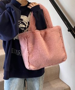 2025 Women's Fluffy Plush Tote Bag - Large Capacity Furry Shoulder Handbag for Spring and Summer Fashion