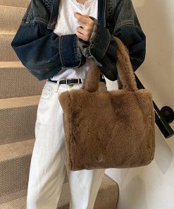 2025 Women's Fluffy Plush Tote Bag - Large Capacity Furry Shoulder Handbag for Spring and Summer Fashion