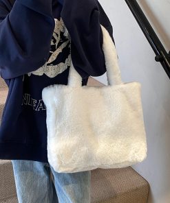 2025 Women's Fluffy Plush Tote Bag - Large Capacity Furry Shoulder Handbag for Spring and Summer Fashion