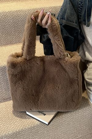 2025 Women's Fluffy Plush Tote Bag - Large Capacity Furry Shoulder Handbag for Spring and Summer Fashion