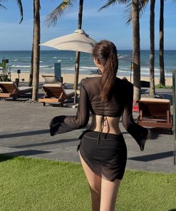 2025 Women's Four-Piece Bikini Swimsuit Set with Mesh and Split Design for Beach Vacation, Small Chest Friendly Swimwear