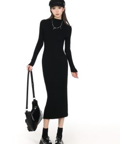 2025 Women's Half-High Collar Knitted Sweater Dress - Knee-Length, Elegant Style for Chic Fall Looks