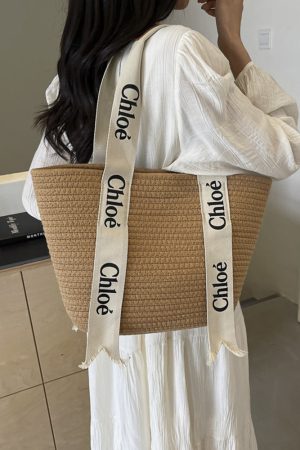 2025 Women's Handmade Knitted Beach Bag - Large Capacity Cotton Yarn Woven Shoulder Bag for Summer Commuting
