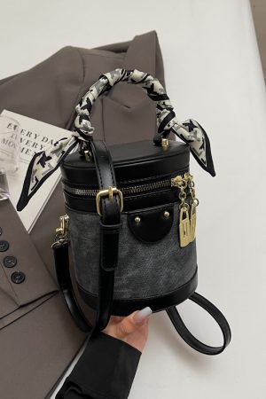 2025 Women's High-End Color-Blocking Tote Bucket Bag - Fashionable Cylindrical Shoulder Crossbody for Spring and Summer