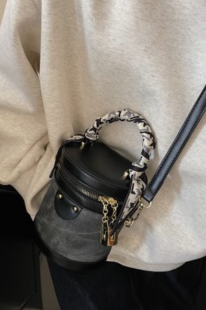 2025 Women's High-End Color-Blocking Tote Bucket Bag - Fashionable Cylindrical Shoulder Crossbody for Spring and Summer