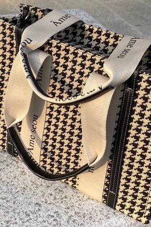 2025 Women's Houndstooth Canvas Briefcase Crossbody Bag - Large Capacity Tote for Commuting, Chic Niche Design