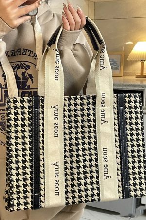 2025 Women's Houndstooth Canvas Briefcase Crossbody Bag - Large Capacity Tote for Commuting, Chic Niche Design