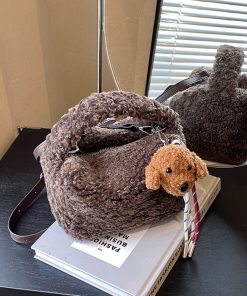 2025 Women's Lamb Wool Handbag - Plush Furry Crossbody Bag for Spring & Summer, Stylish Handheld Fluffy Bag