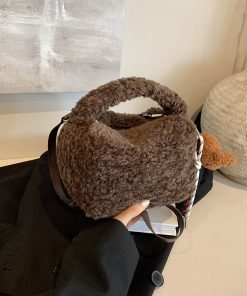 2025 Women's Lamb Wool Handbag - Plush Furry Crossbody Bag for Spring & Summer, Stylish Handheld Fluffy Bag
