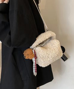 2025 Women's Lamb Wool Handbag - Plush Furry Crossbody Bag for Spring & Summer, Stylish Handheld Fluffy Bag