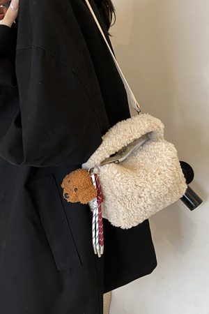2025 Women's Lamb Wool Handbag - Plush Furry Crossbody Bag for Spring & Summer, Stylish Handheld Fluffy Bag