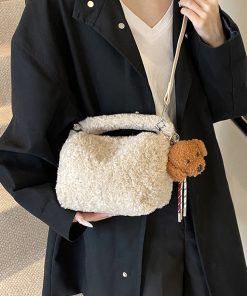 2025 Women's Lamb Wool Handbag - Plush Furry Crossbody Bag for Spring & Summer, Stylish Handheld Fluffy Bag